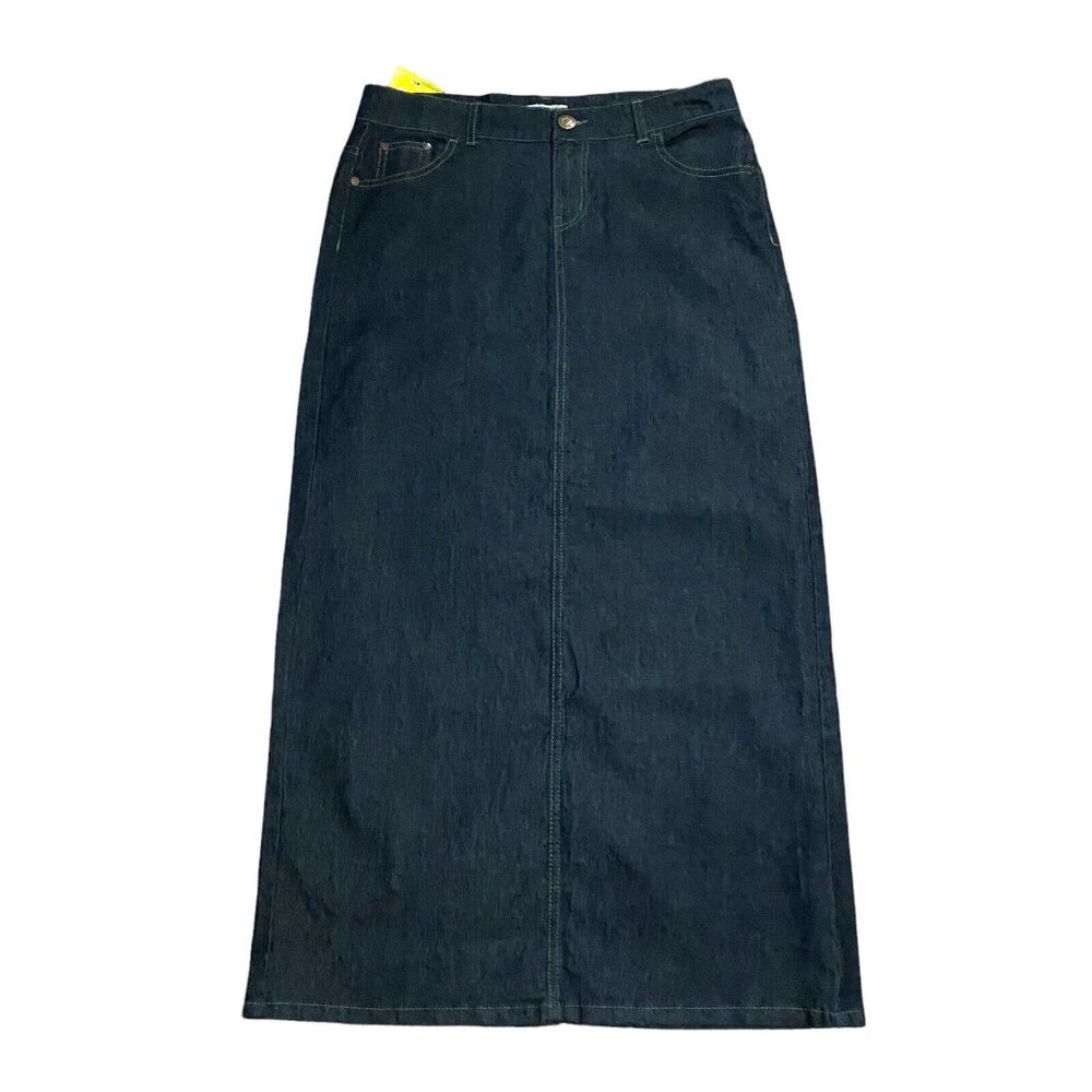 Lovesweet skirt size 11 Denim Jean Maxi Modest‎ Embellished Pockets Dark Wash